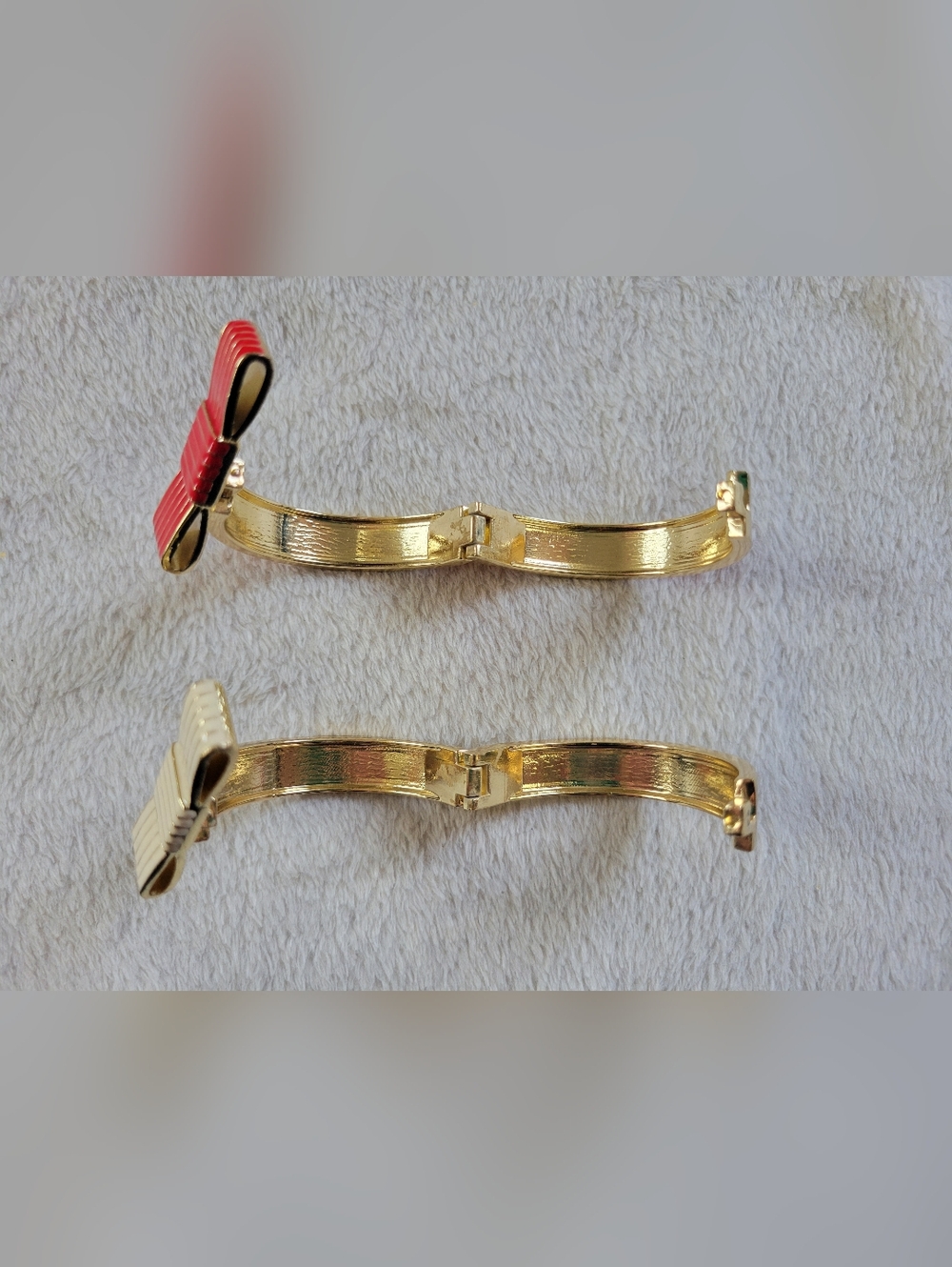Stylish Gold Tone Red & Cream Enamel Bow Cuff Bracelet Bundle (2pc) - Picture 7 of 8